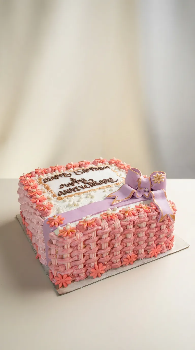 Pink Basket Weave Anniversary Cake