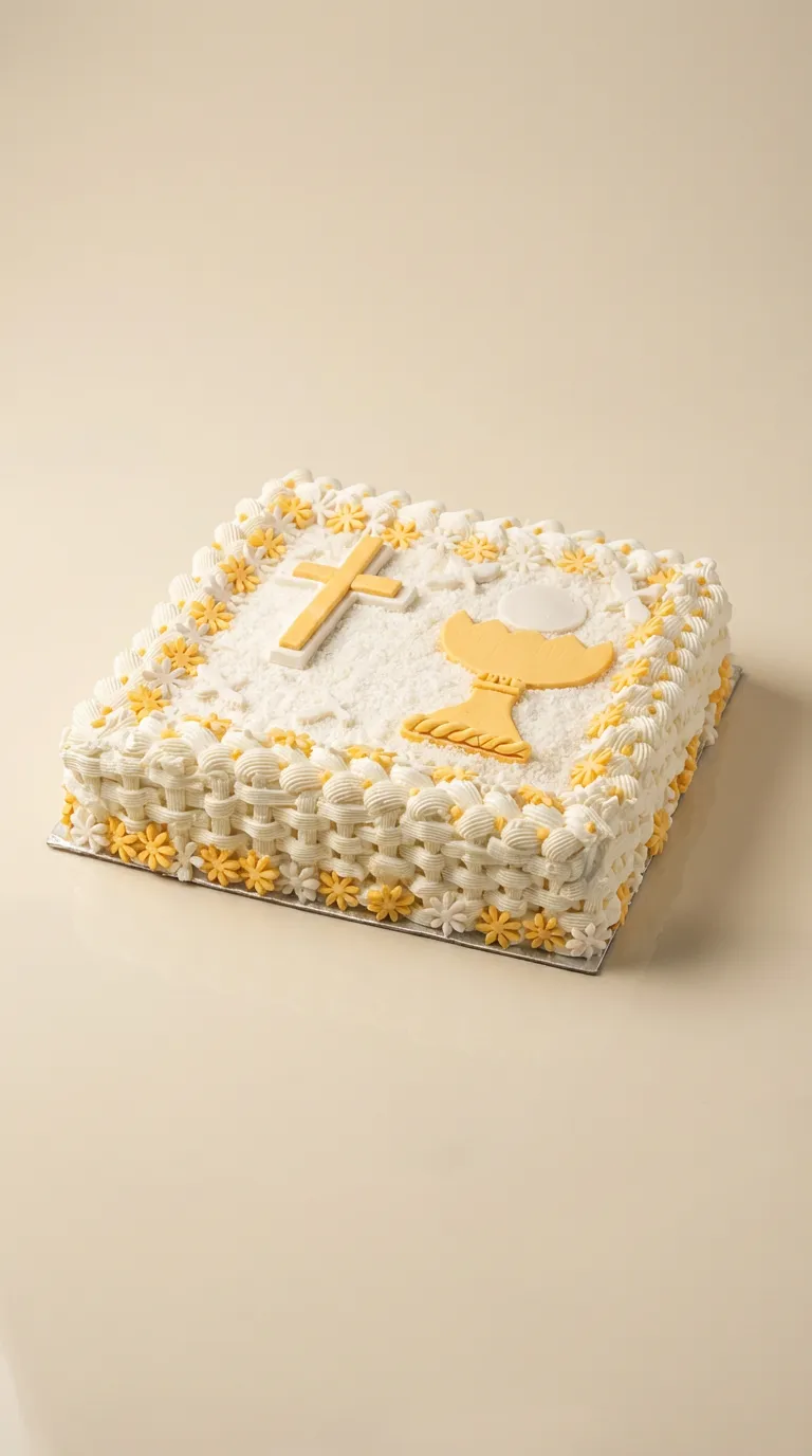 First Communion White & Gold Celebration Cake